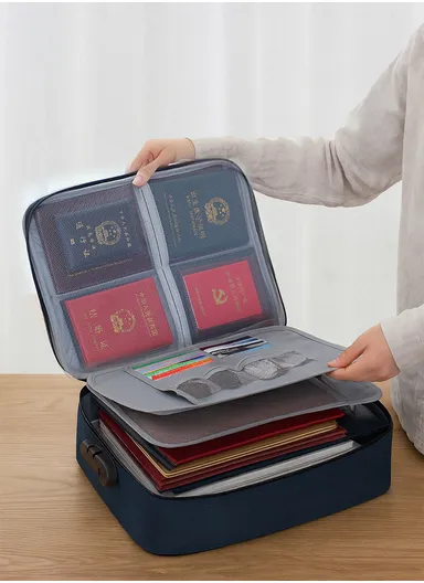 4-Layer Wide-open Portable Organizer Storage Bag with Handle &amp; Zipper Closure (L37 x W27 x T10)cm - Navy