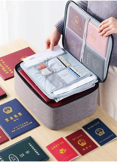 4-Layer Wide-open Portable Organizer Storage Bag with Handle &amp; Zipper Closure (L37 x W27 x T10)cm - Navy