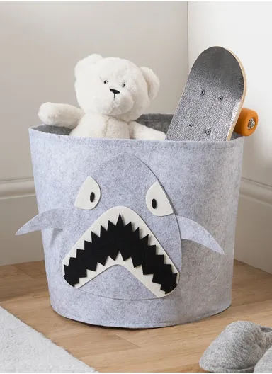 Multi-Purpose Foldable Laundry Bucket Drum with Stylish Shark Design (D33 × H35)cm – Grey