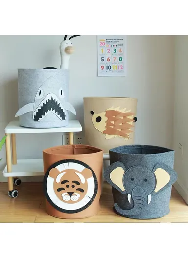 Multi-Purpose Foldable Laundry Bucket Drum with Stylish Shark Design (D33 × H35)cm – Grey