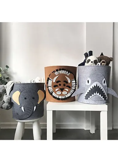 Multi-Purpose Foldable Laundry Bucket Drum with Stylish Shark Design (D33 × H35)cm – Grey