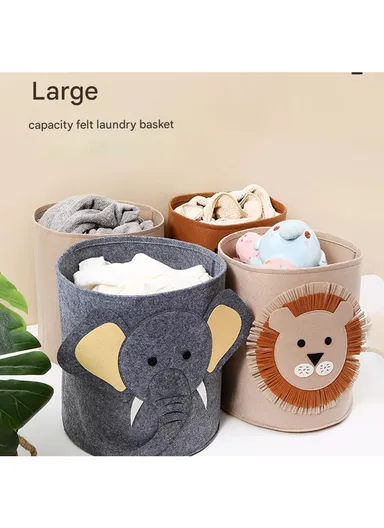 Multi-Purpose Foldable Laundry Bucket Drum with Stylish Tiger Design (D33 × H35)cm – Beige