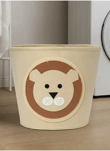 Multi-Purpose Foldable Laundry Bucket Drum with Stylish Lion Design (D33 × H35)cm – Beige