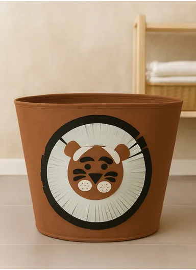 Multi-Purpose Foldable Laundry Bucket Drum with Stylish Dog Design (D33 × H35)cm – Dark Brown