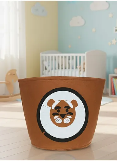 Multi-Purpose Foldable Laundry Bucket Drum with Stylish Dog Design (D33 × H35)cm – Dark Brown