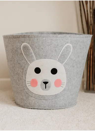 Multi-Purpose Foldable Laundry Bucket Drum with Stylish Rabbit Design (D33 × H35)cm – Grey