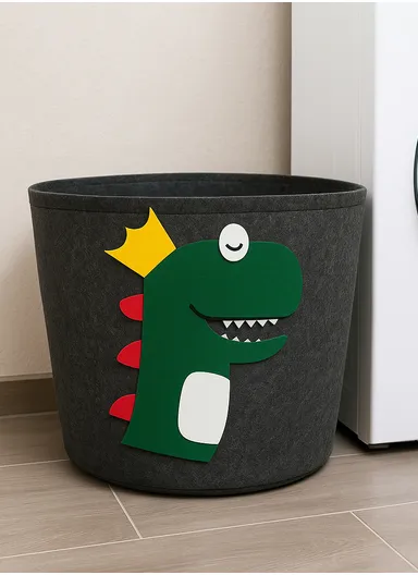Multi-Purpose Foldable Laundry Bucket Drum with Stylish Dino Design (D33 × H35)cm – Black