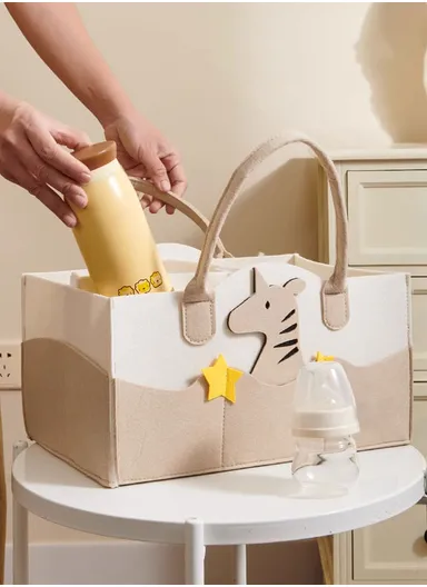 Stylish Star Design Felt Mommy Organizer Bag with Handles (L38 × W25 × H18)cm – Beige