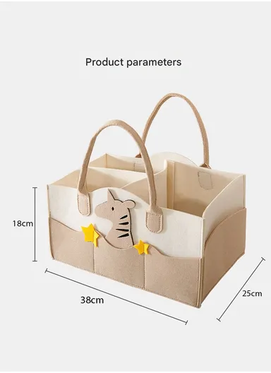 Stylish Star Design Felt Mommy Organizer Bag with Handles (L38 × W25 × H18)cm – Beige