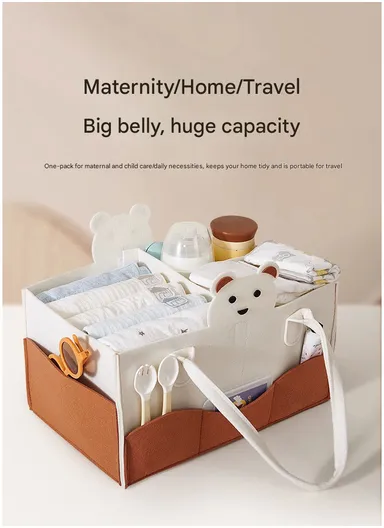 Stylish Star Design Felt Mommy Organizer Bag with Handles (L38 × W25 × H18)cm – Beige