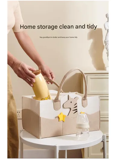 Stylish Star Design Felt Mommy Organizer Bag with Handles (L38 × W25 × H18)cm – Beige