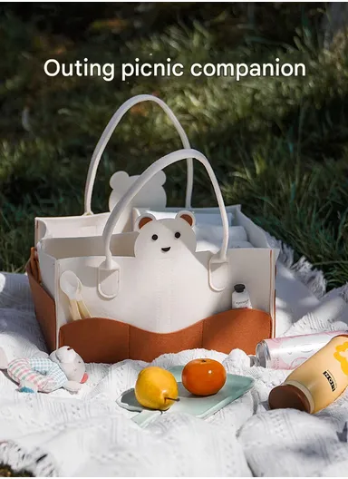 Stylish Star Design Felt Mommy Organizer Bag with Handles (L38 × W25 × H18)cm – Beige