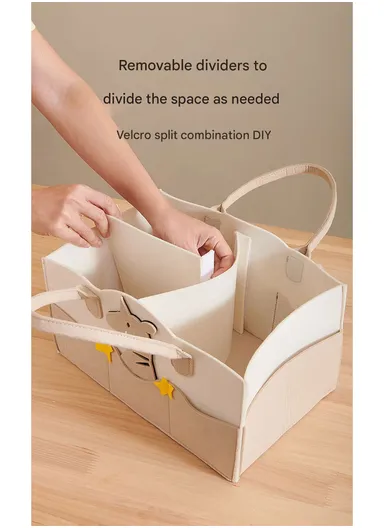 Stylish Star Design Felt Mommy Organizer Bag with Handles (L38 × W25 × H18)cm – Beige