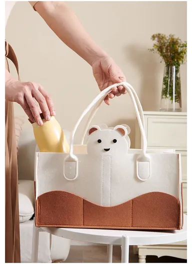 Stylish Star Design Felt Mommy Organizer Bag with Handles (L38 × W25 × H18)cm – Beige