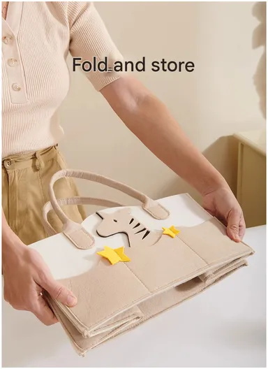 Stylish Star Design Felt Mommy Organizer Bag with Handles (L38 × W25 × H18)cm – Beige