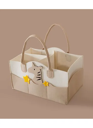 Stylish Star Design Felt Mommy Organizer Bag with Handles (L38 × W25 × H18)cm – Beige