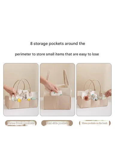 Stylish Star Design Felt Mommy Organizer Bag with Handles (L38 × W25 × H18)cm – Beige