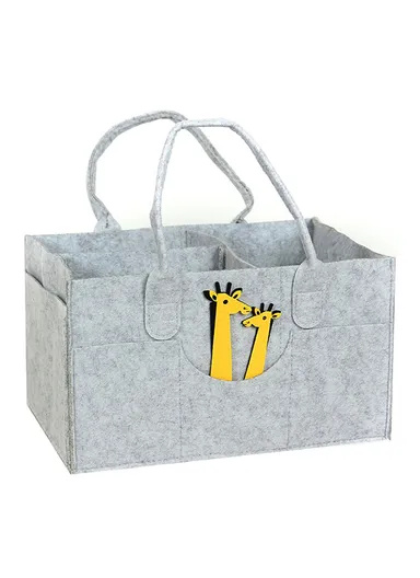 Stylish Giraffe Design Felt Mommy Organizer Bag with Handles (W32 × D23 × H19)cm – Grey