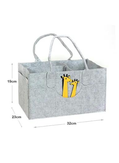 Stylish Giraffe Design Felt Mommy Organizer Bag with Handles (W32 × D23 × H19)cm – Grey