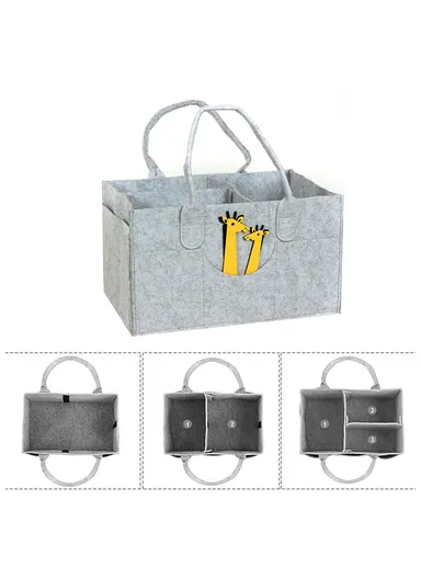 Stylish Giraffe Design Felt Mommy Organizer Bag with Handles (W32 × D23 × H19)cm – Grey