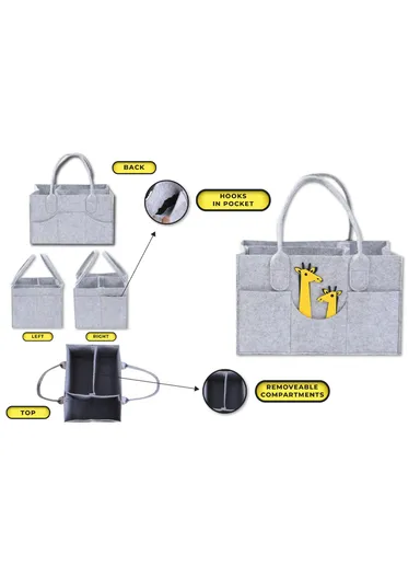 Stylish Giraffe Design Felt Mommy Organizer Bag with Handles (W32 × D23 × H19)cm – Grey
