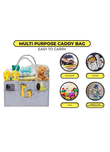 Stylish Giraffe Design Felt Mommy Organizer Bag with Handles (W32 × D23 × H19)cm – Grey