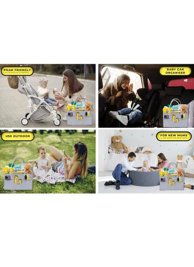 Stylish Giraffe Design Felt Mommy Organizer Bag with Handles (W32 × D23 × H19)cm – Grey