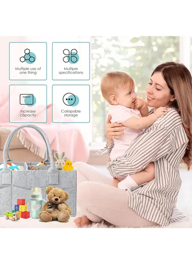 Stylish Giraffe Design Felt Mommy Organizer Bag with Handles (W32 × D23 × H19)cm – Grey