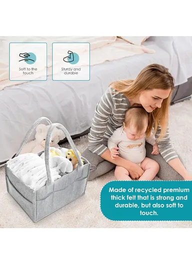 Stylish Giraffe Design Felt Mommy Organizer Bag with Handles (W32 × D23 × H19)cm – Grey