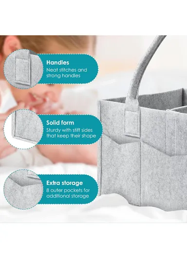 Stylish Giraffe Design Felt Mommy Organizer Bag with Handles (W32 × D23 × H19)cm – Grey