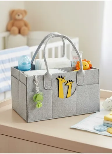 Stylish Giraffe Design Felt Mommy Organizer Bag with Handles (W32 × D23 × H19)cm – Grey
