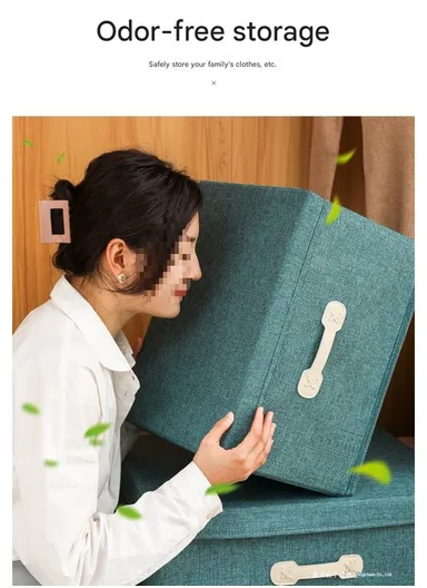 45L Household Storage Bag, Non-woven Dustproof  Fabric Pouch with Leather Handle (L45 x W35 x H25)cm - Grey