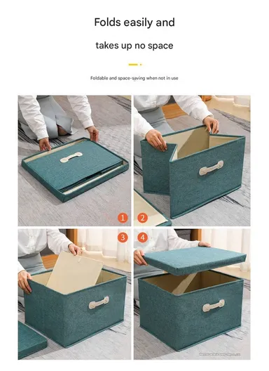 45L Household Storage Bag, Non-woven Dustproof  Fabric Pouch with Leather Handle (L45 x W35 x H25)cm - Grey