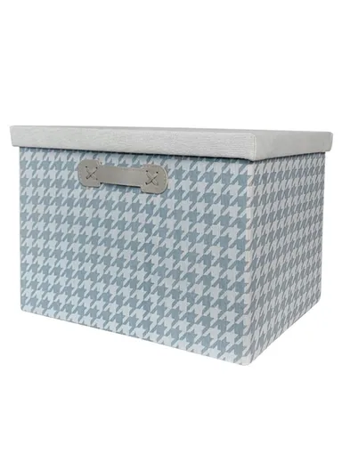 Foldable Storage Box with Lid, Houndstooth Pattern Fabric Organizer with Side Handles (L46 x W30 x H30)cm –  Blue