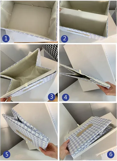 Foldable Storage Box with Lid, Houndstooth Pattern Fabric Organizer with Side Handles (L46 x W30 x H30)cm –  Blue