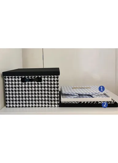 Foldable Storage Box with Lid, Houndstooth Pattern Fabric Organizer with Side Handles (L46 x W30 x H30)cm – Black &amp; White