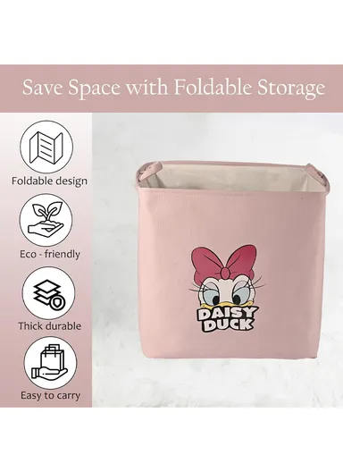 Foldable Daisy Duck Storage Box Large Pink Organizer Basket with Handles for Toys, Clothes &amp; Laundry (W50 x D40 x H50)cm - Pink