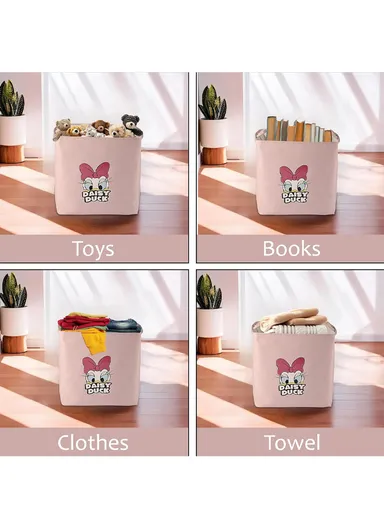 Foldable Daisy Duck Storage Box Large Pink Organizer Basket with Handles for Toys, Clothes &amp; Laundry (W50 x D40 x H50)cm - Pink