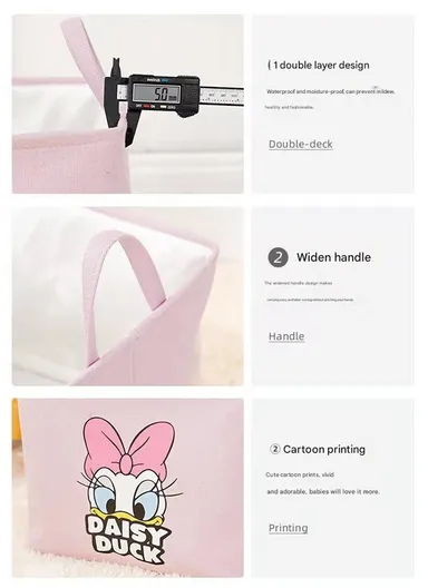 Foldable Daisy Duck Storage Box Large Pink Organizer Basket with Handles for Toys, Clothes &amp; Laundry (W50 x D40 x H50)cm - Pink