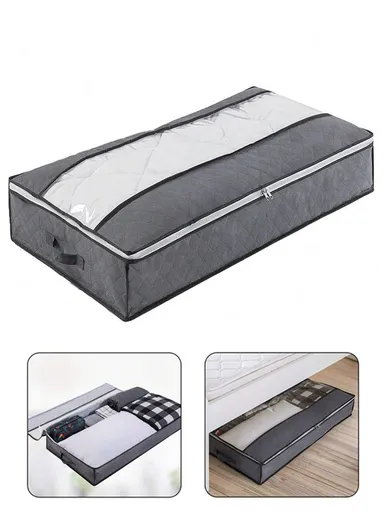 Foldable Under Bed Storage Bags With Handles, Zipper &amp; Transparent Window – Grey