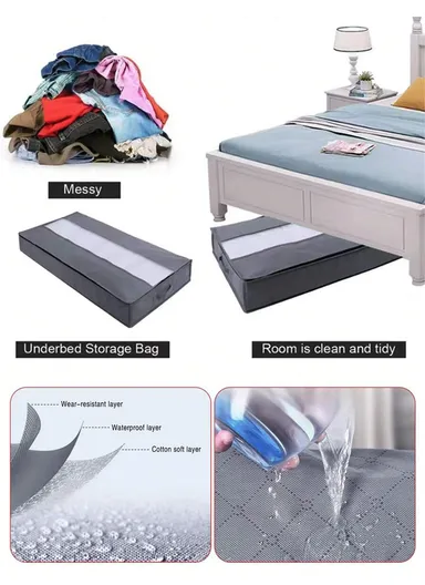 Foldable Under Bed Storage Bags With Handles, Zipper &amp; Transparent Window – Grey