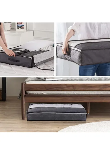 Foldable Under Bed Storage Bags With Handles, Zipper &amp; Transparent Window – Grey