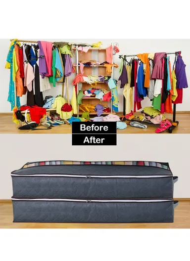 Foldable Under Bed Storage Bags With Handles, Zipper &amp; Transparent Window – Grey