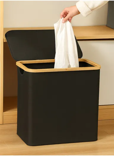 Single Layer Foldable Oxford Cloth Laundry Basket (L41 x W33 x H45)cm - Black