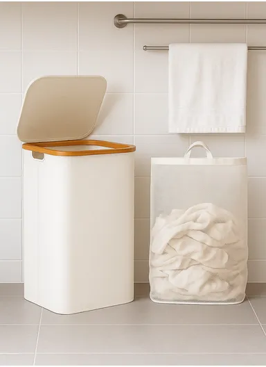 86L Single Layer Foldable Mesh Laundry Basket (L41 x W33 x H65)cm - Beige