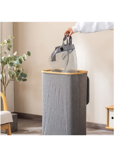 86L Single Layer Foldable Mesh Laundry Basket (L41 x W33 x H65)cm - Beige