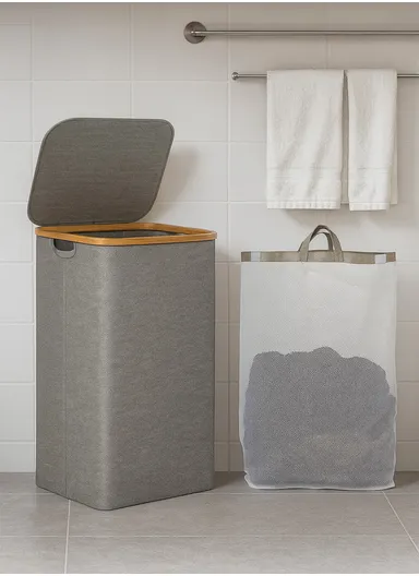 86L Single Layer Foldable Mesh Laundry Basket (L41 x W33 x H65)cm - Grey