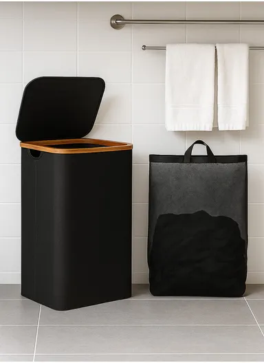 86L Single Layer Foldable Mesh Laundry Basket (L41 x W33 x H65)cm - Black