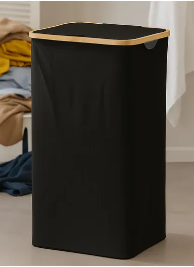 100L Single Layer Foldable Mesh Laundry Basket (L41 x W33 x H75)cm - Black