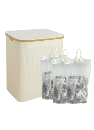 140L Single Layer Foldable Oxford Cloth Laundry Basket (L57 x W37 x H67)cm - Beige